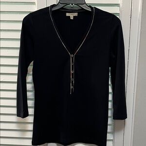 Burberry Black V-Neck Buttoned Women's Top size Small